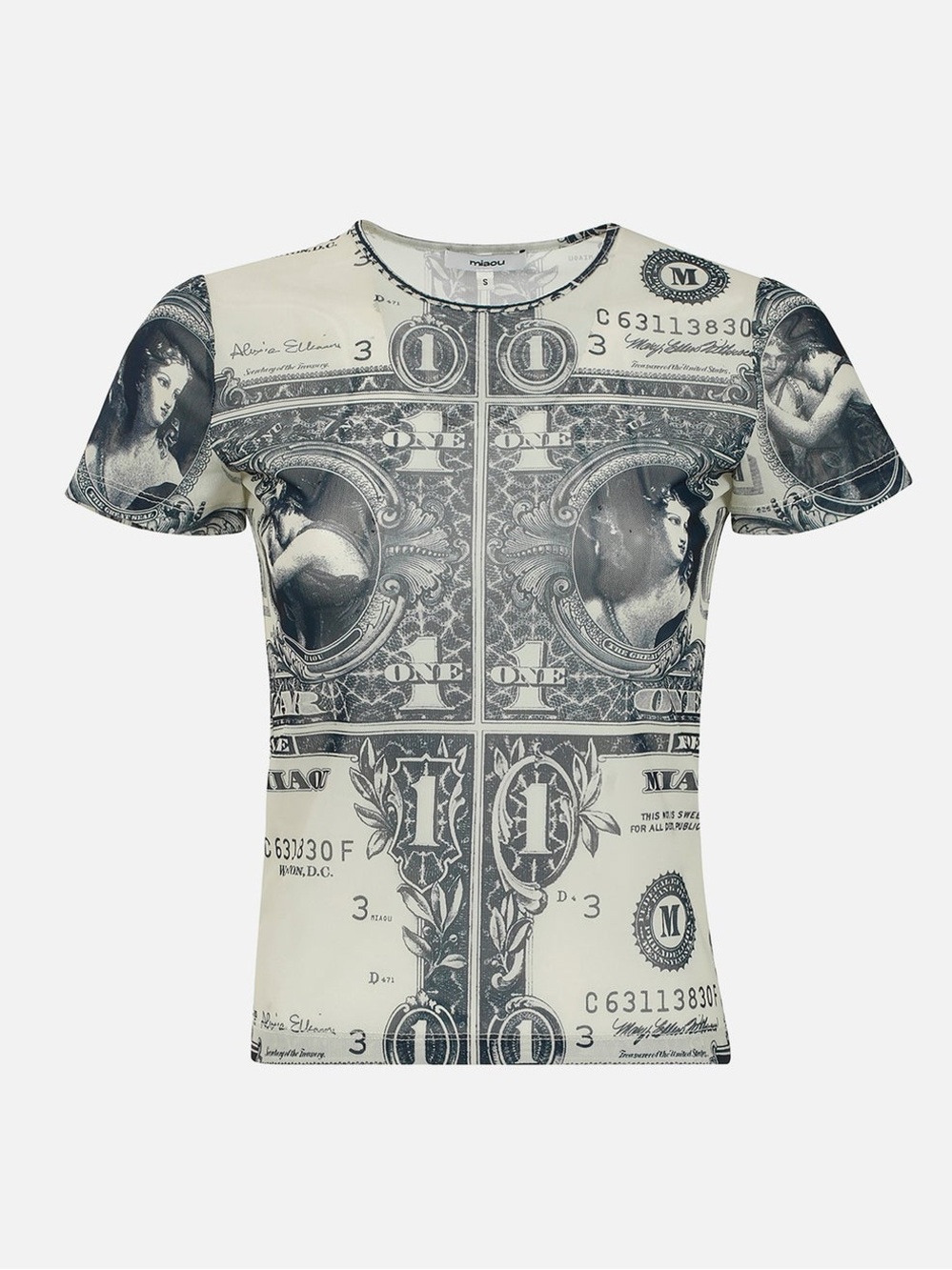 Miaou Beige and Black Dollar Print Short Sleeve Mesh Tee